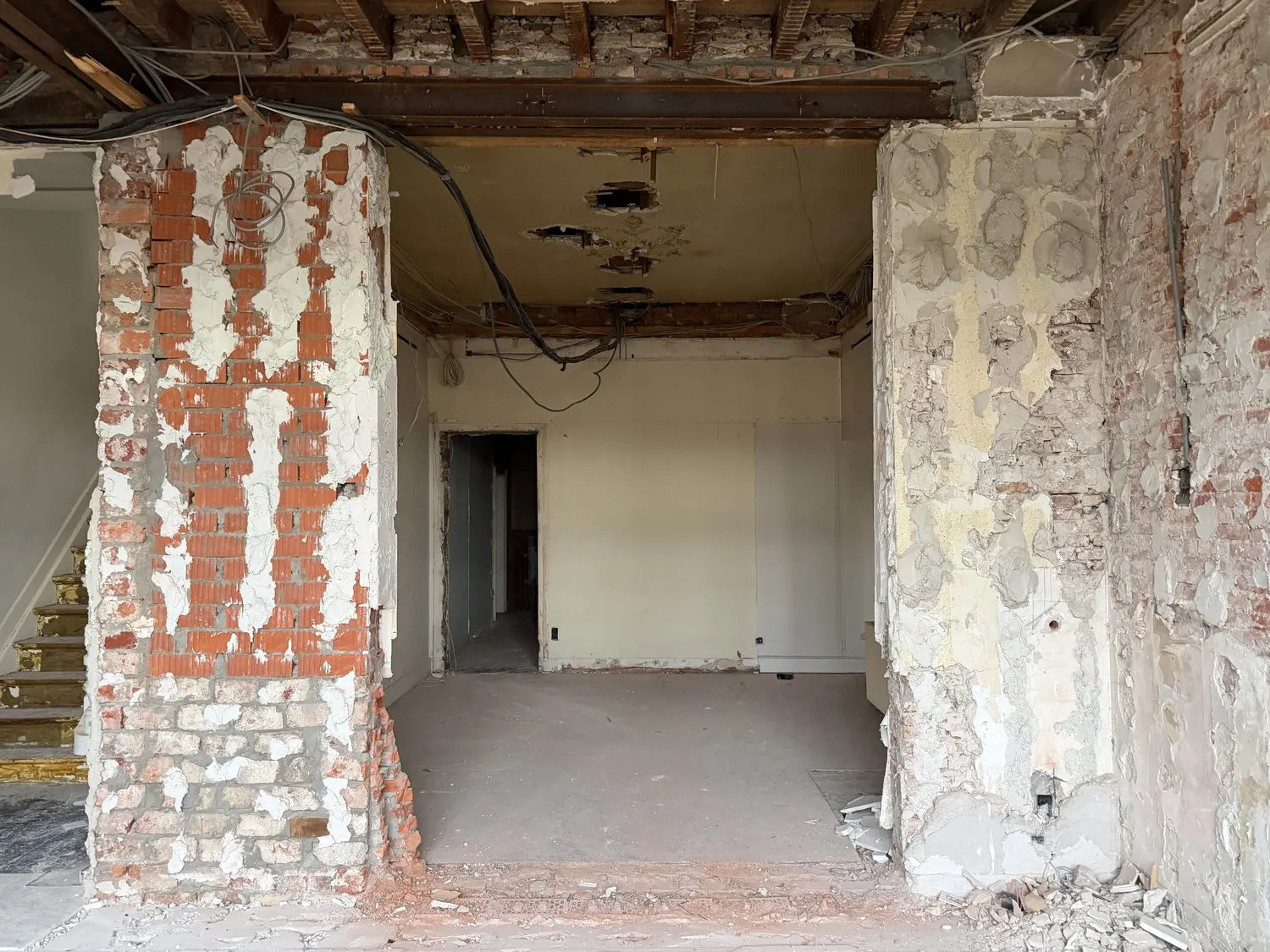 The interior stripped to the brick