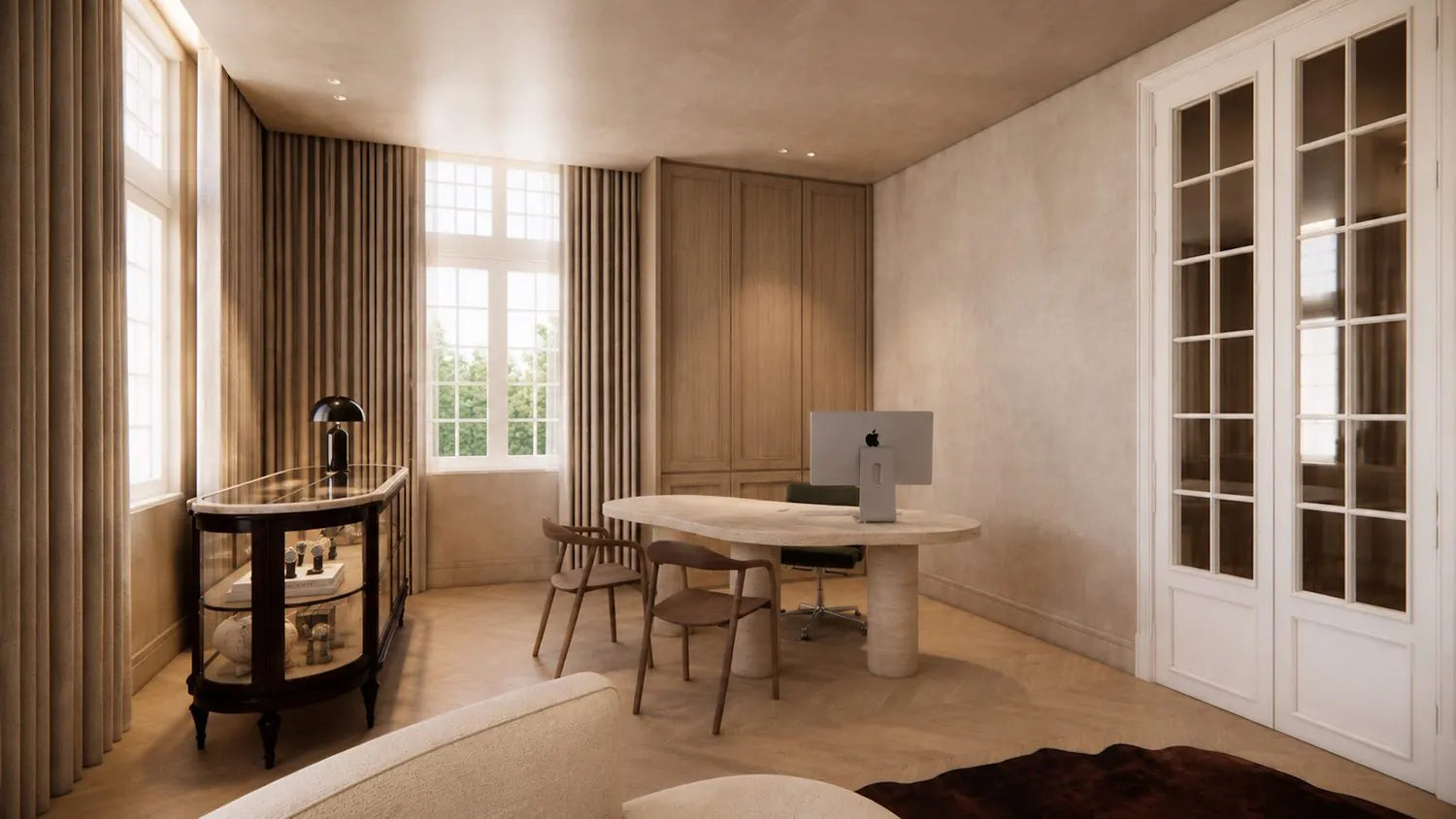 Render of the office with vitrine